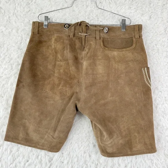 Haus Huberts Lederhosen Shorts Mens 36 52 Brown Suede Leather Embroidered - Picture 2 of 13